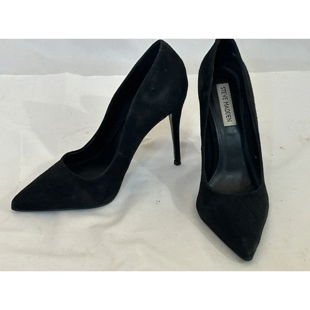 Steve Madden Daisie Black  Suede Pointed Toe Stiletto Pumps Heels Party 6.5M